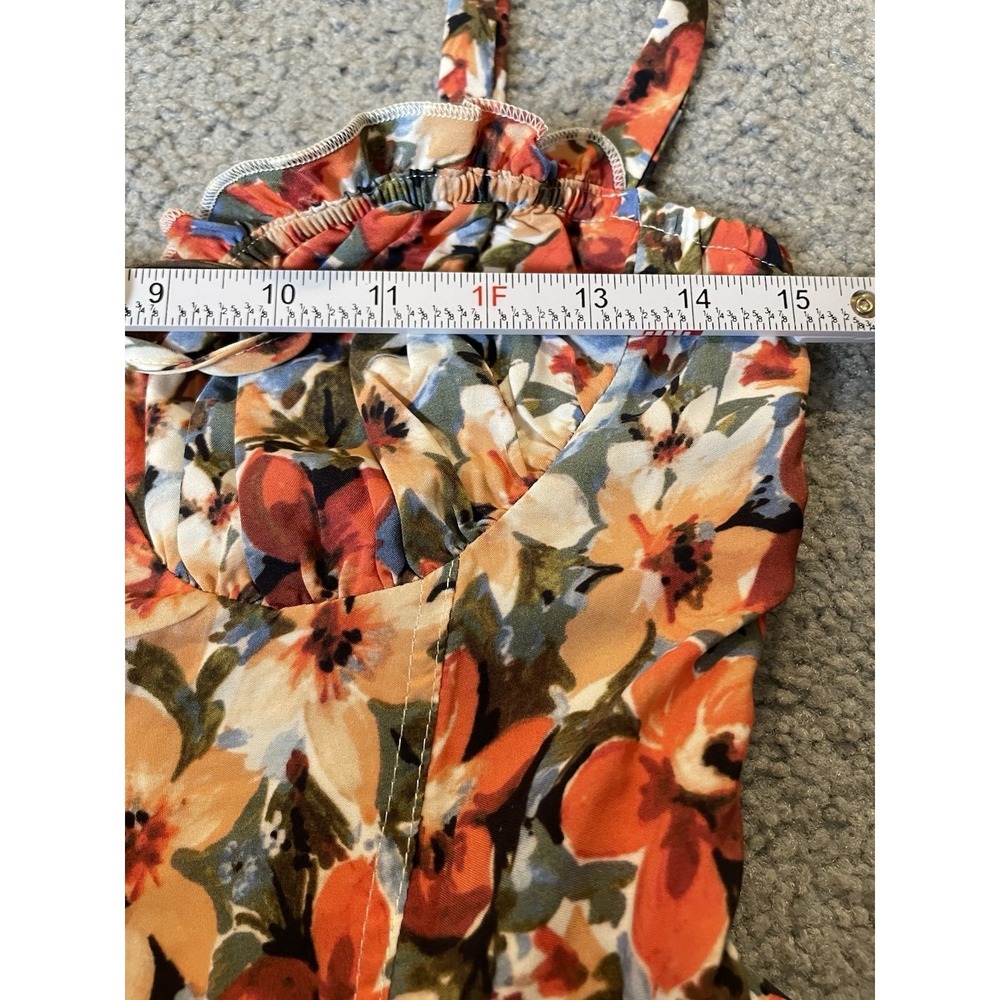 Babydoll Floral Mini Sundress Sz L Sweetheart Neck Smocked From Tie Orange City - Picture 9 of 15